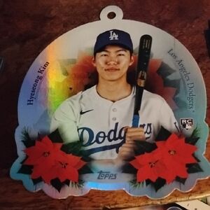 Topps Dodgers Player $15 Ornament with Red and Blue Accents